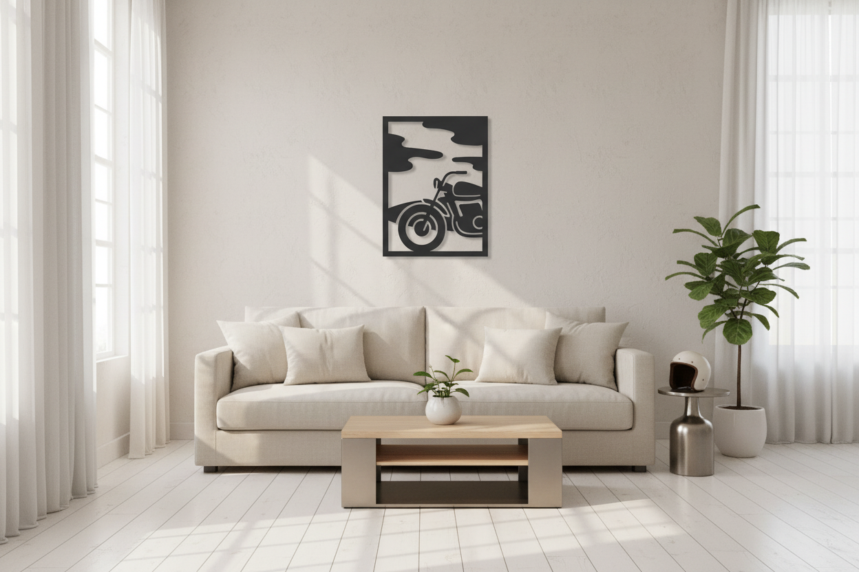Tableau Cadre Bois Moto Motorhead - Rétro USA - 70 X 50 Cm - Neuf