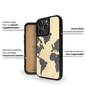 Coque iPhone en bois et pierre MAP MONDE
