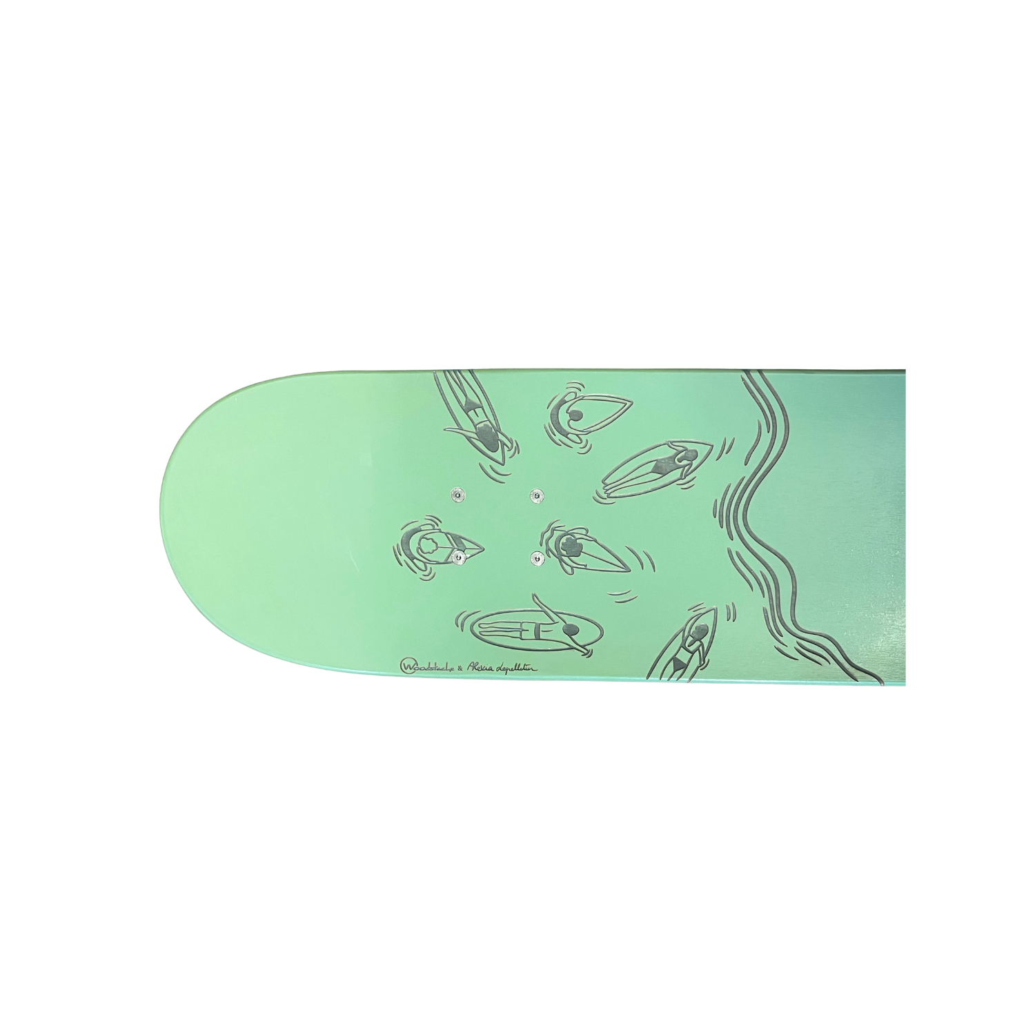 Banc Skate Bois Mint GROMMET Gravure Alexia Lepelletier Enfant - Pieds Ailerons Acier Premium Made in France