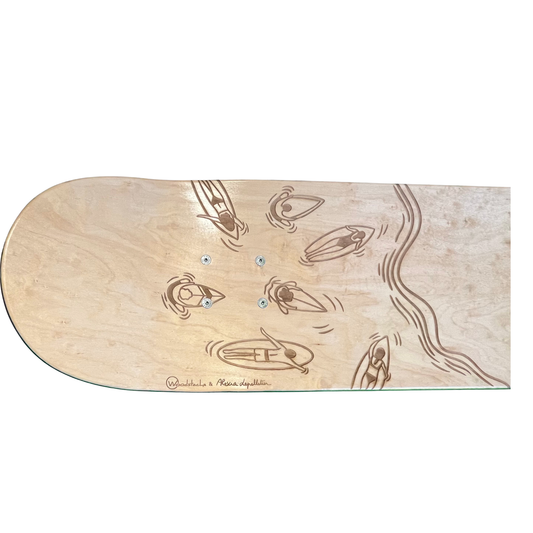 Banc Skate Bois Natural SWELL Gravure Alexia Lepelletier Adulte - Pieds Ailerons Premium Made in France