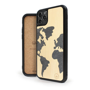 Coque iPhone en bois et pierre MAP MONDE
