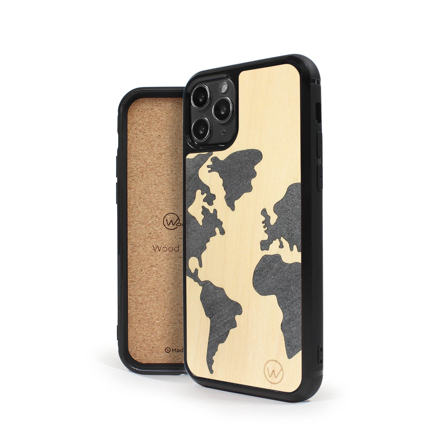 Coque iPhone en bois et pierre MAP MONDE