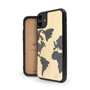 Coque iPhone en bois et pierre MAP MONDE