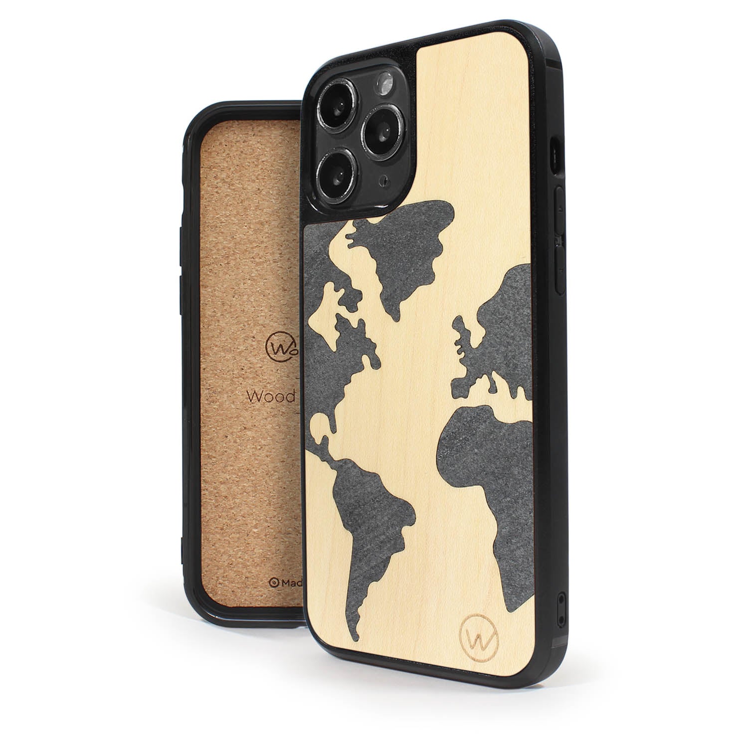 Coque iPhone en bois et pierre MAP MONDE