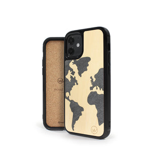Coque iPhone en bois et pierre MAP MONDE