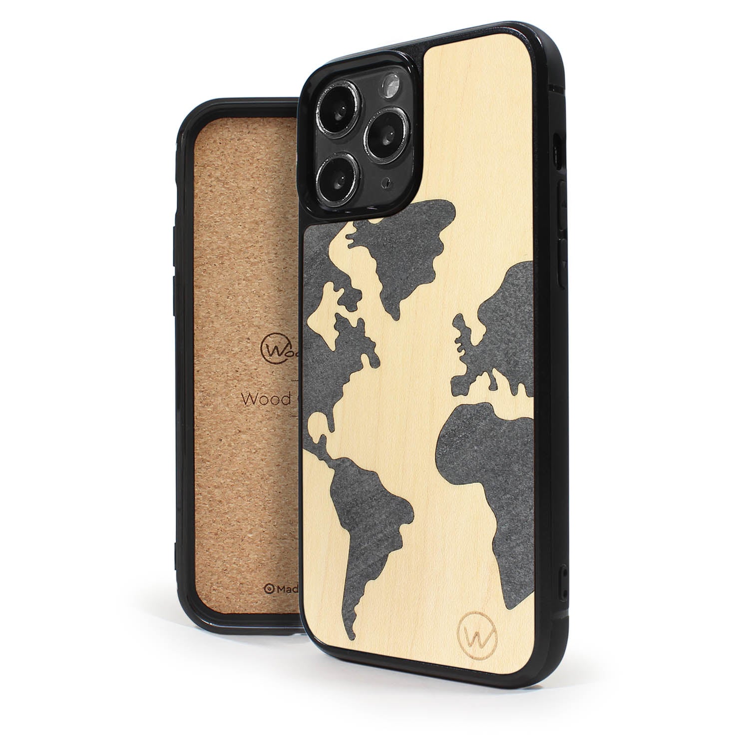 Coque iPhone en bois et pierre MAP MONDE