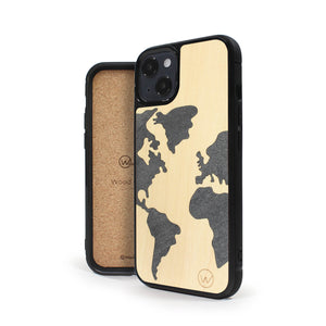 Coque iPhone en bois et pierre MAP MONDE