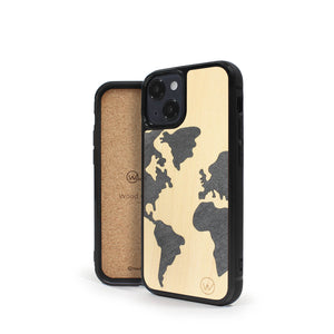 Coque iPhone en bois et pierre MAP MONDE