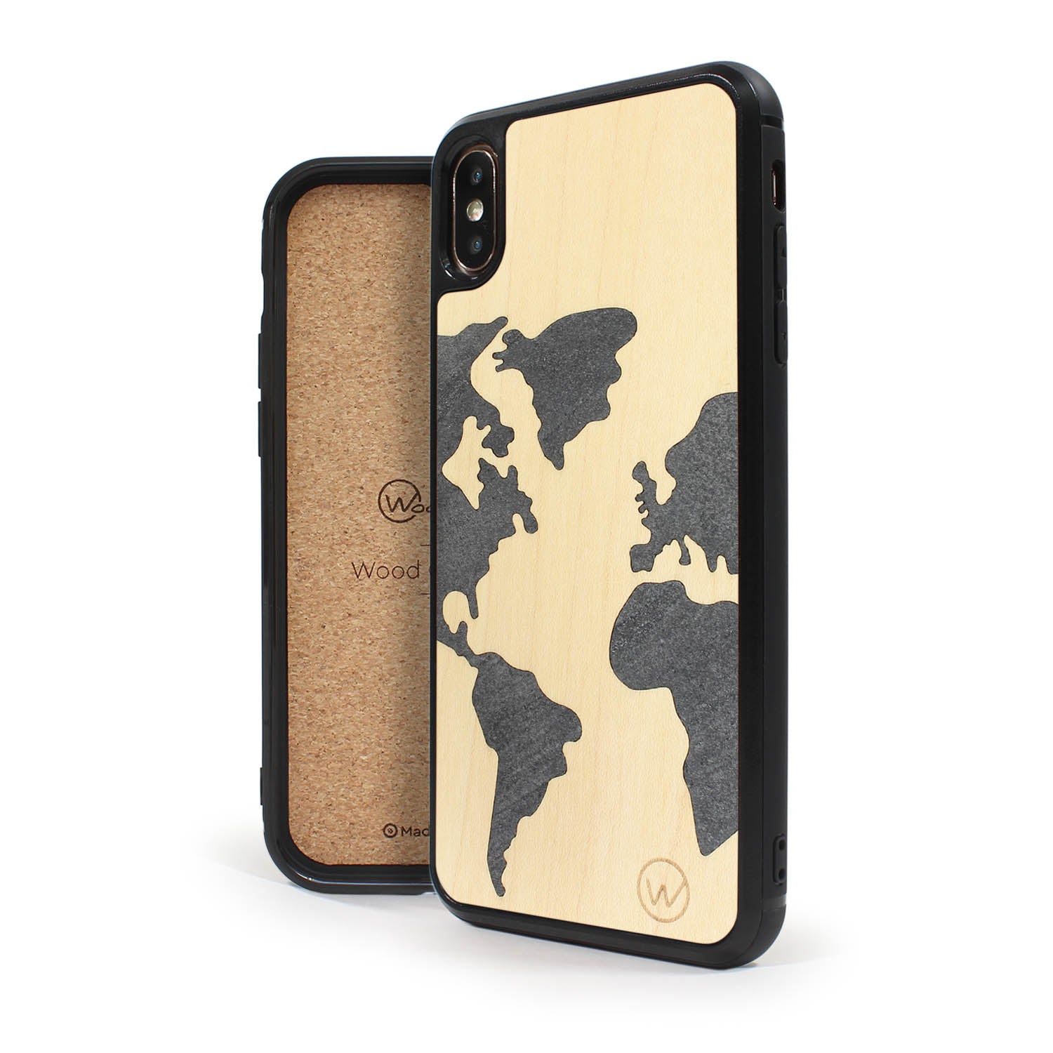 Coque iPhone en bois et pierre MAP MONDE