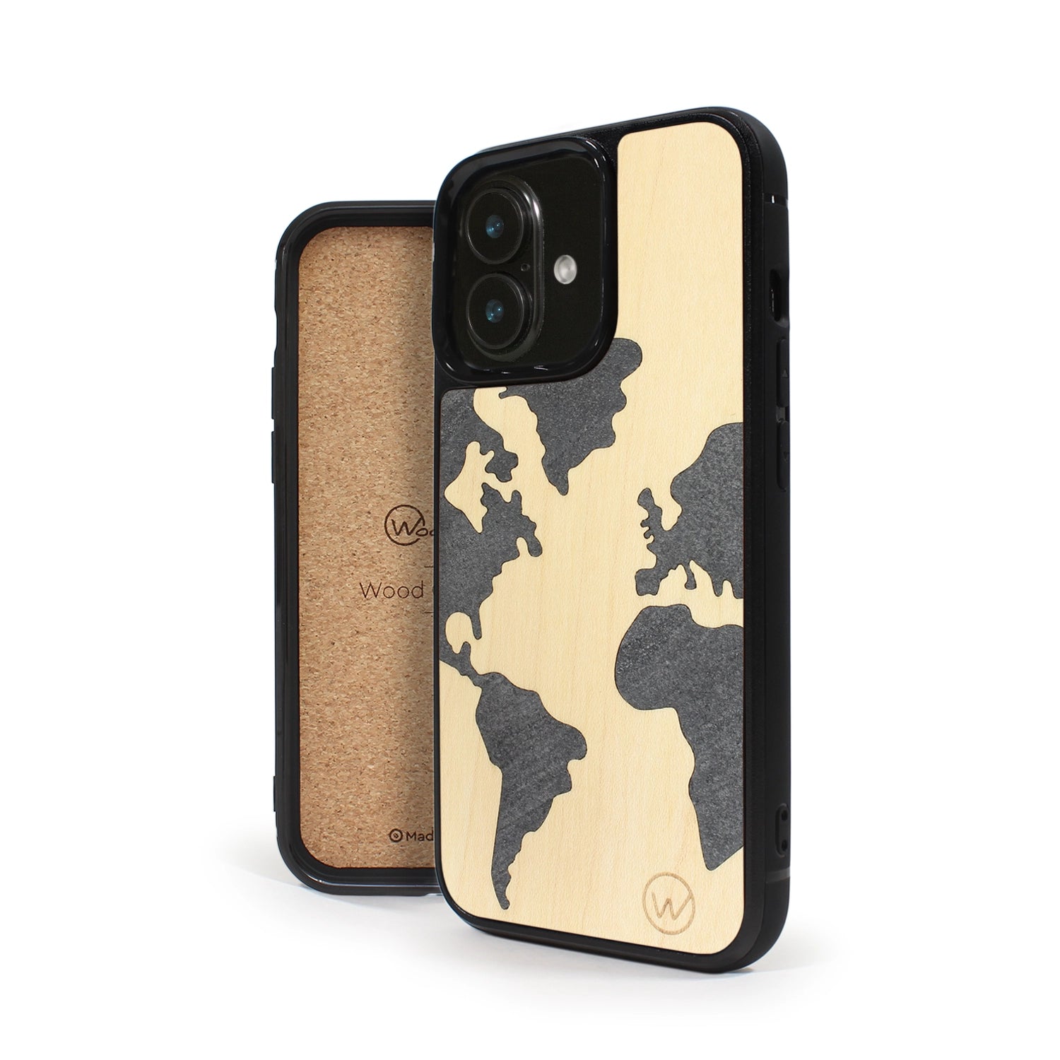 Coque iPhone en bois et pierre MAP MONDE