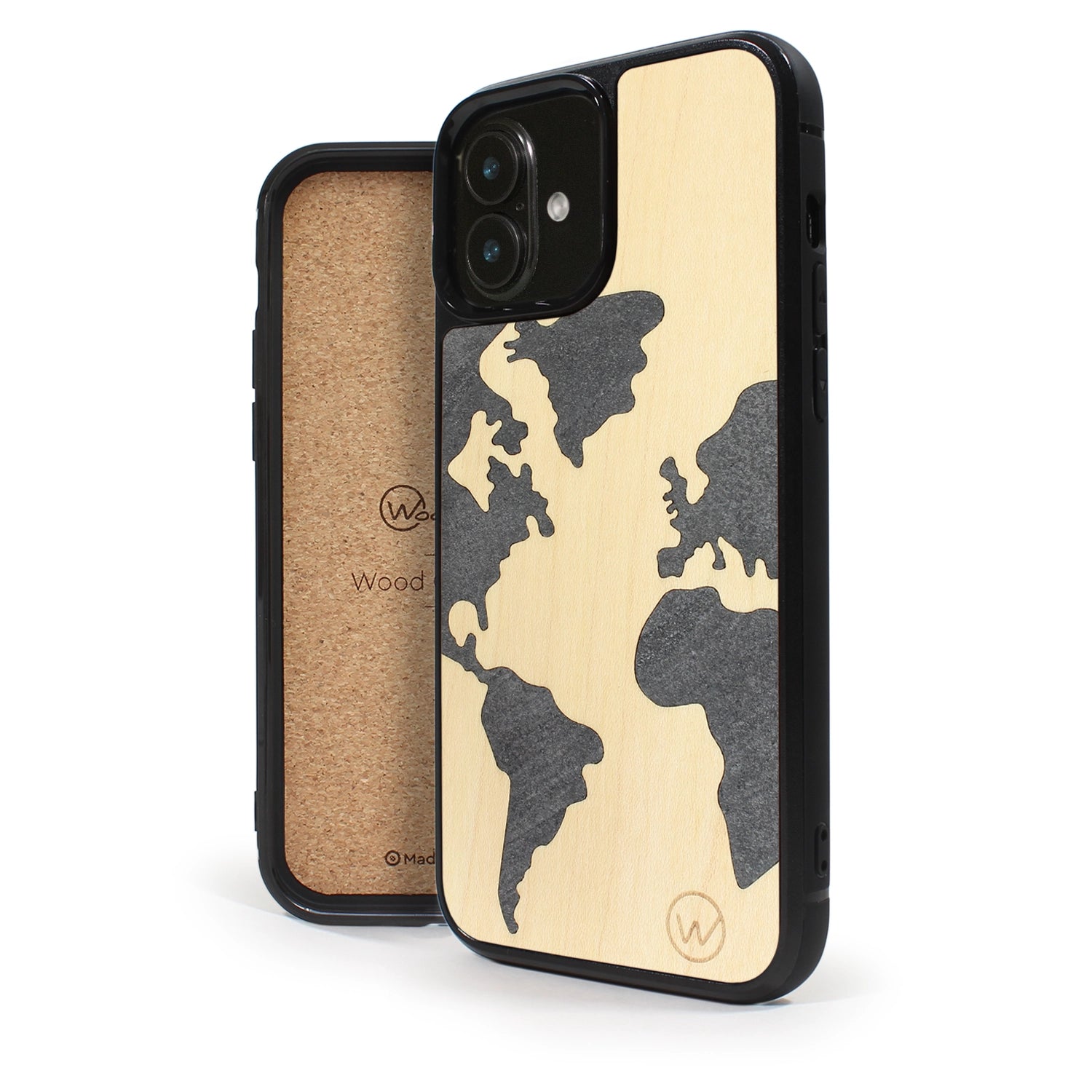 Coque iPhone en bois et pierre MAP MONDE