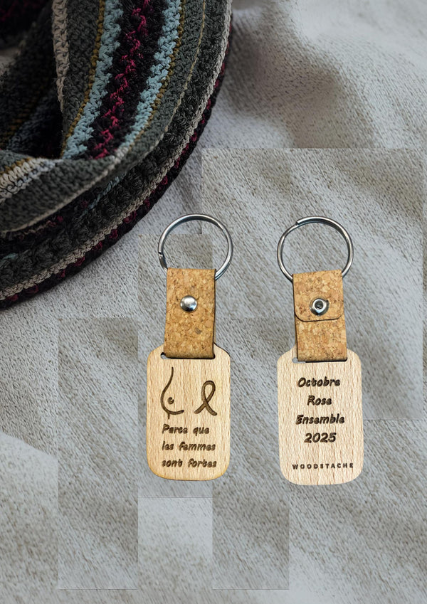 Porte-clef en bois Octobre Rose 2025