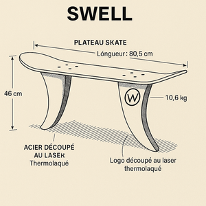 Banc Skate SWELL Natural Sans gravure - Pieds Ailerons Premium Made in France