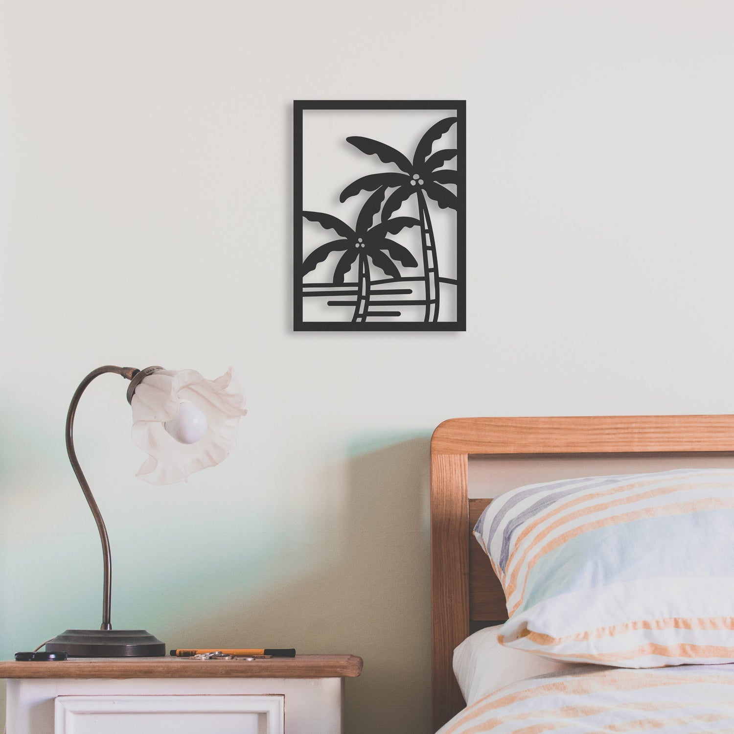 Sculpture Murale Tripple Palmier - Métal Fait Main, Art Tiki Tropical, Déco Intérieure