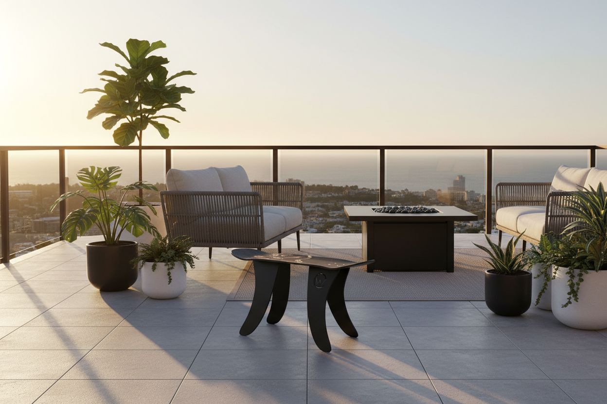 Banc skateboard sur terrasse moderne