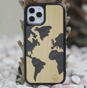 coque en bois de sycomore et pierre Map Monde