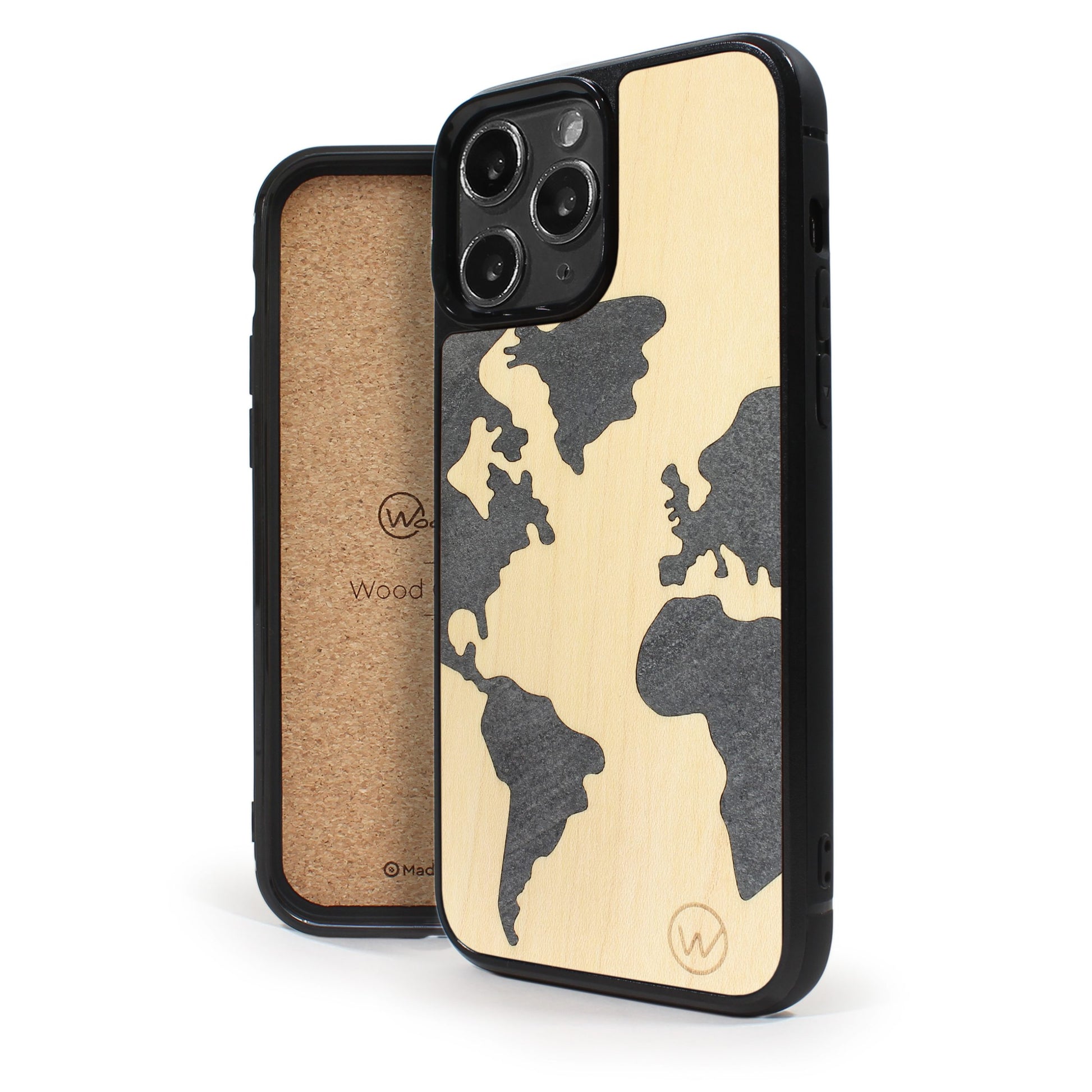 Coque iPhone en bois et pierre MAP MONDE