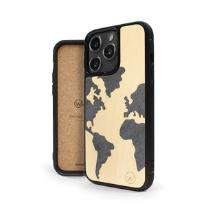 Coque iPhone en bois et pierre MAP MONDE