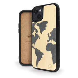 Coque iPhone en bois et pierre MAP MONDE