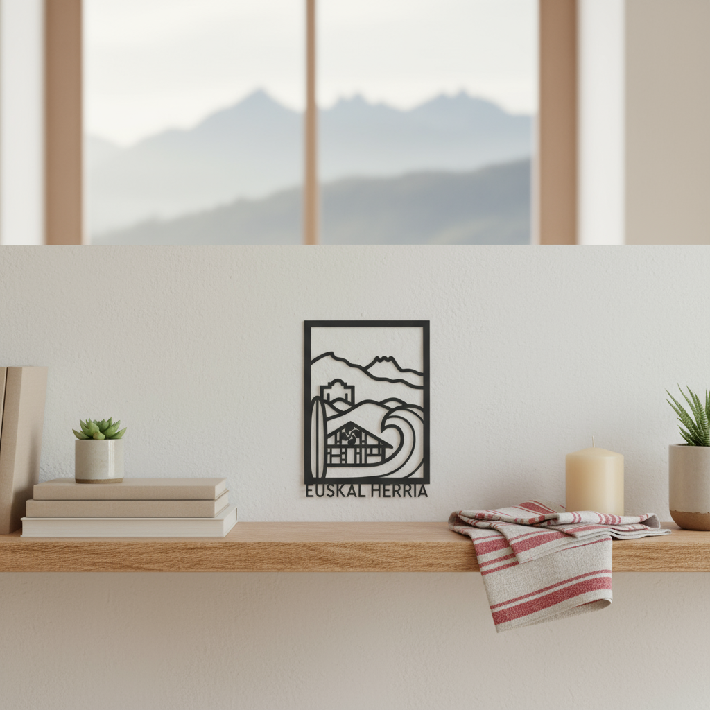Tableau EUSKAL HERRIA petit format bois naturel Pays Basque lauburu art basque décoration murale artisanale