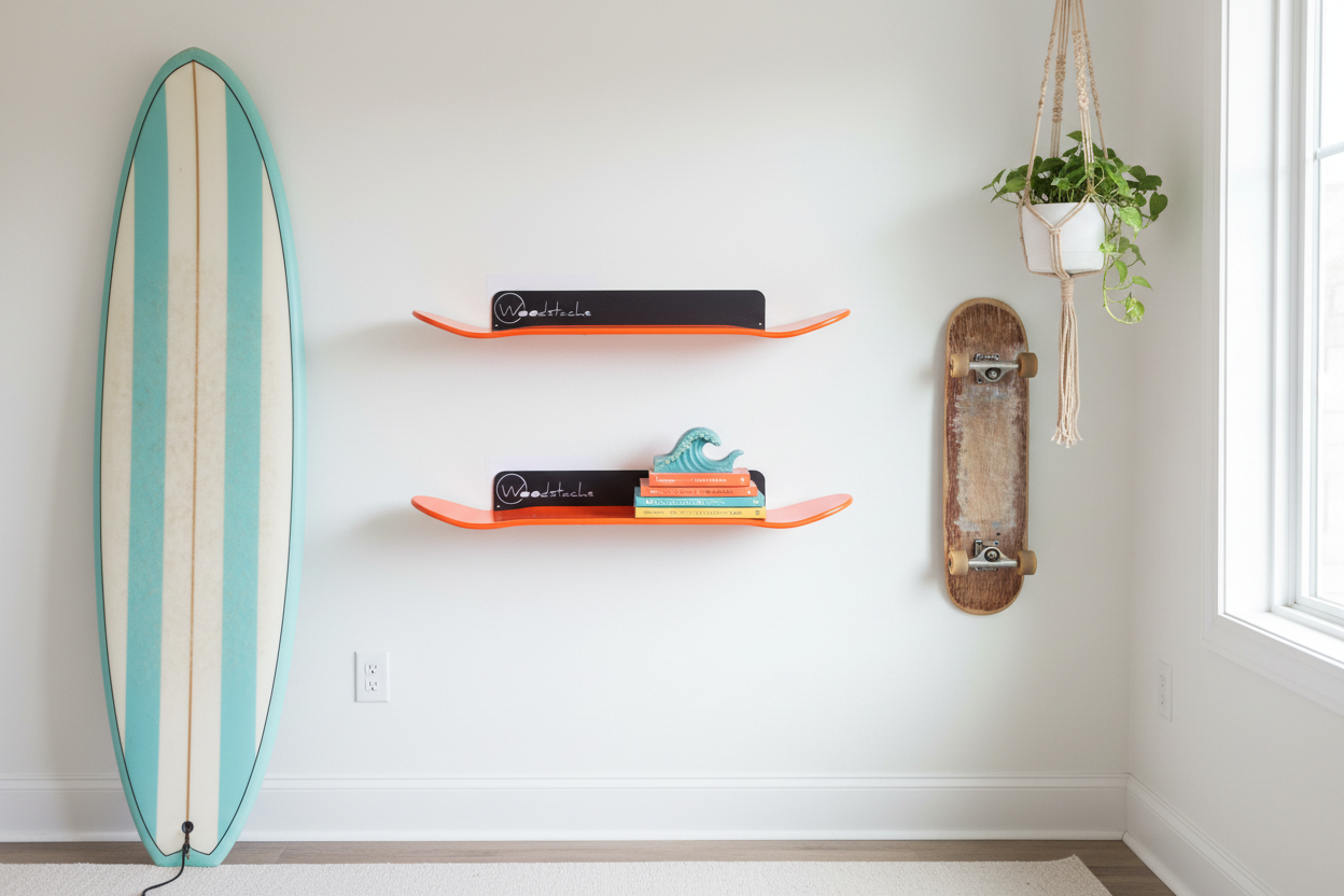 Deux étagères skate orange Woodstache - Chambre ado