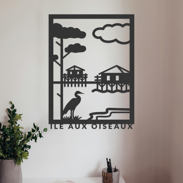 Panneau Mexicain Peint Main - Bois - Oiseaux, Maisons, Coeur - Vintage