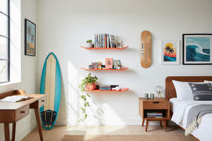Étagères skate orange Woodstache - Chambre ado surf/skate