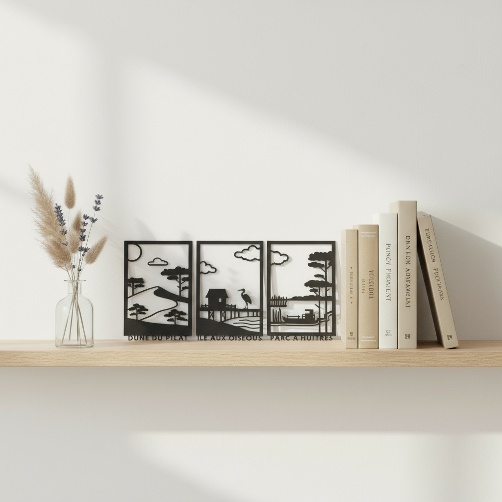 Triptyque Mural Bois  BASSIN D'ARCACHON Made in France