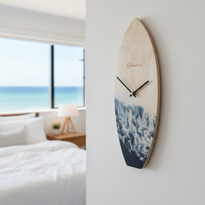 Horloge Surf OCEAN Bois Bouleau FSC - Décoration Murale Vagues Océan
