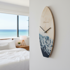 Horloge Surf OCEAN Bois Bouleau FSC - Décoration Murale Vagues Océan