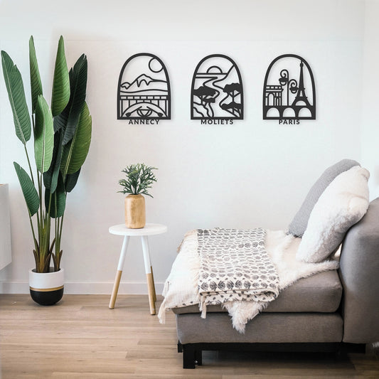 Lot de 3 décorations murales Villes en bois