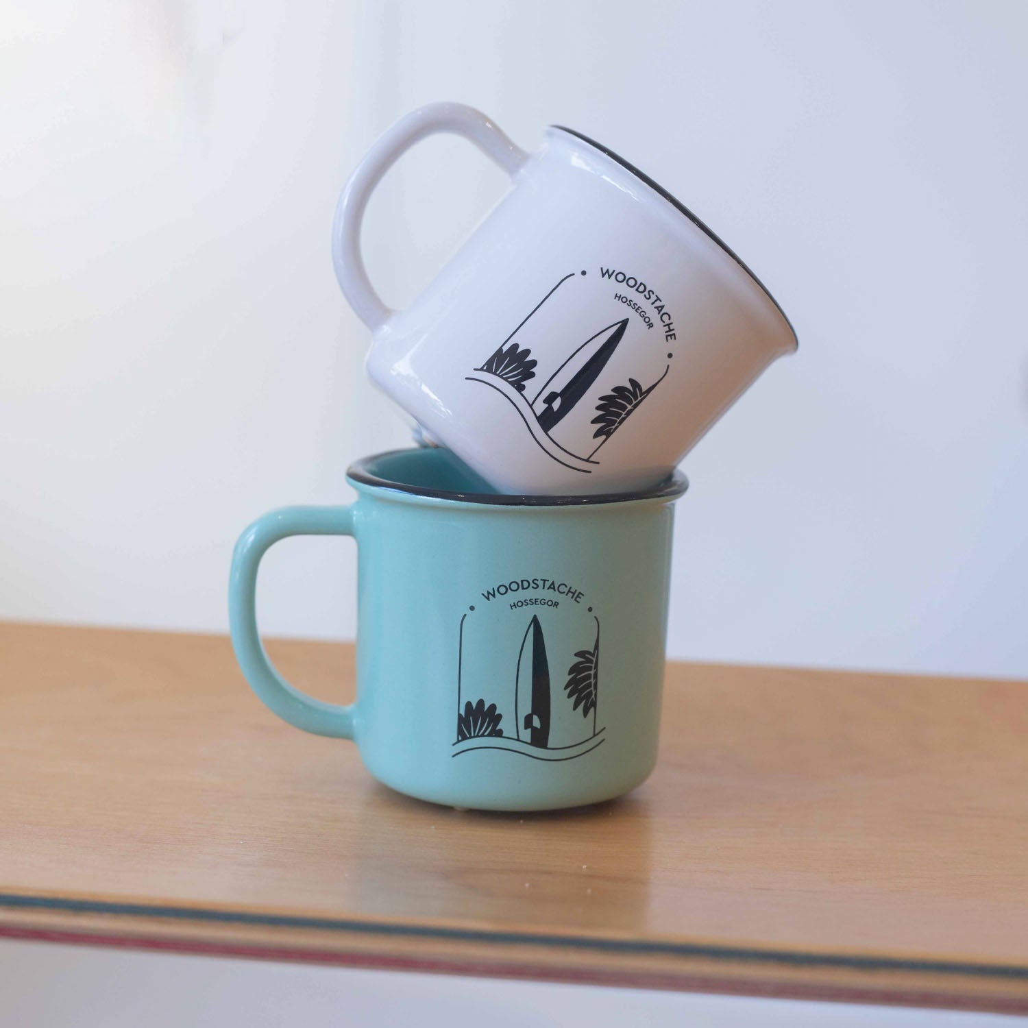 Pack double mug en céramique Surf mint & white 130 ml