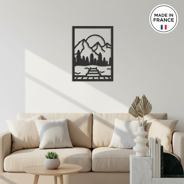 Décoration murale bois LAKE VIEW made in France tableau lac montagne 3D intérieur scandinave
