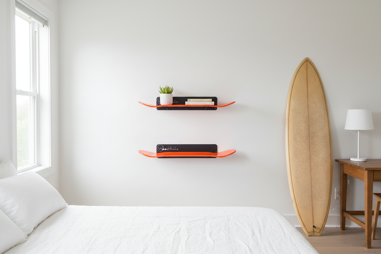 Étagères skate orange Woodstache - Chambre ado minimaliste