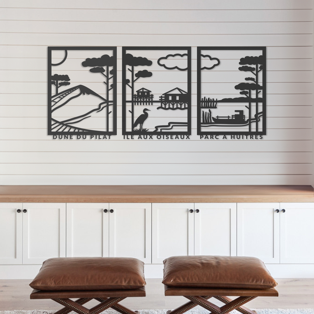 Triptyque en bois naturel Premium BASSIN D'ARCACHON - Décoration Murale Made in France