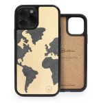 Coque en bois et pierre pour iPhone Map Monde face