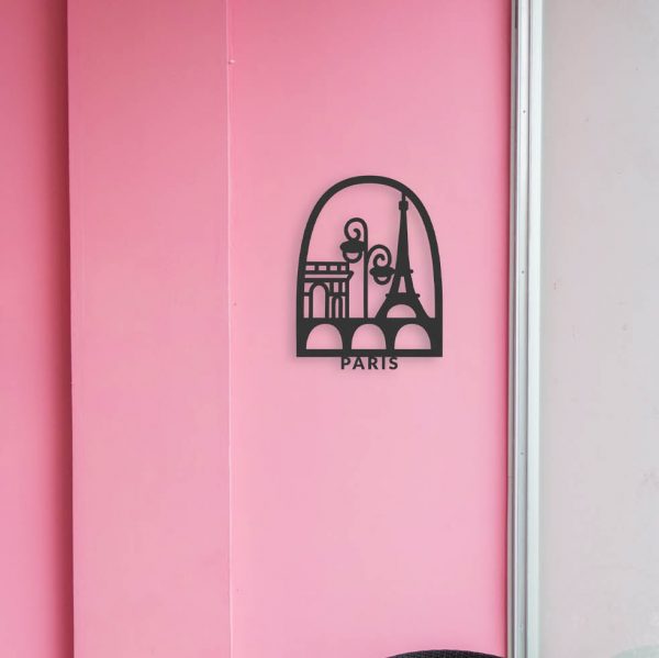 Tableau en bois Paris mur rose